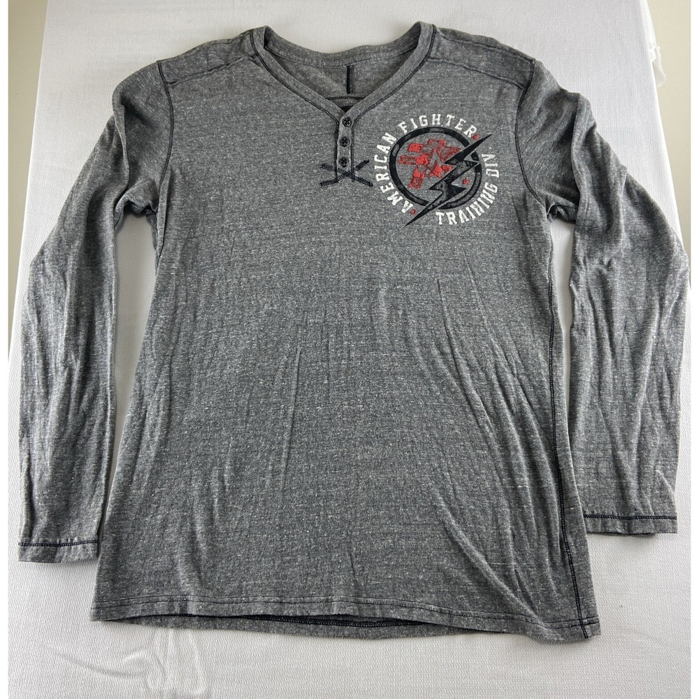 American Fighter Training Div Henley Shirt L/S Men's XL Gym Workout Black Gray